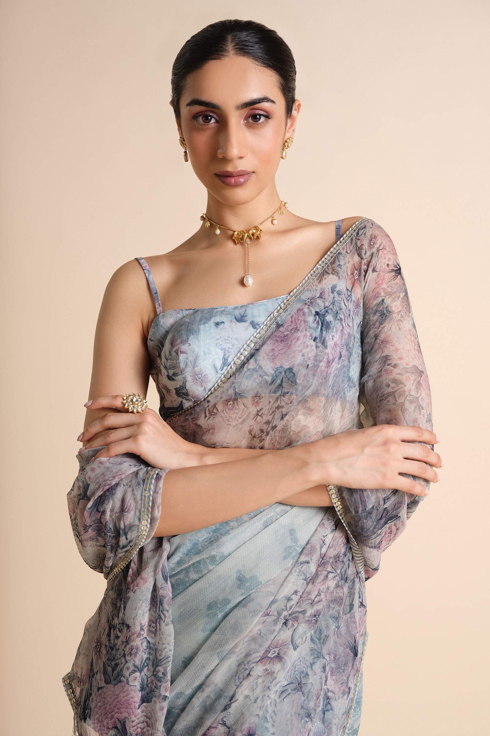 Flores Chiffon Saree - Powder Blue, Powder Blue, image 6